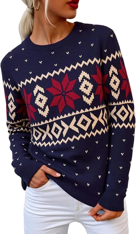 Visita la tienda de Terecey Terecey Jersey Navideño Mujer Gracioso Cálido Invierno Suéter Navideño con Estampado con Santa Claus y Copos de Nieve Ropa Navidad Merry Christmas 2025