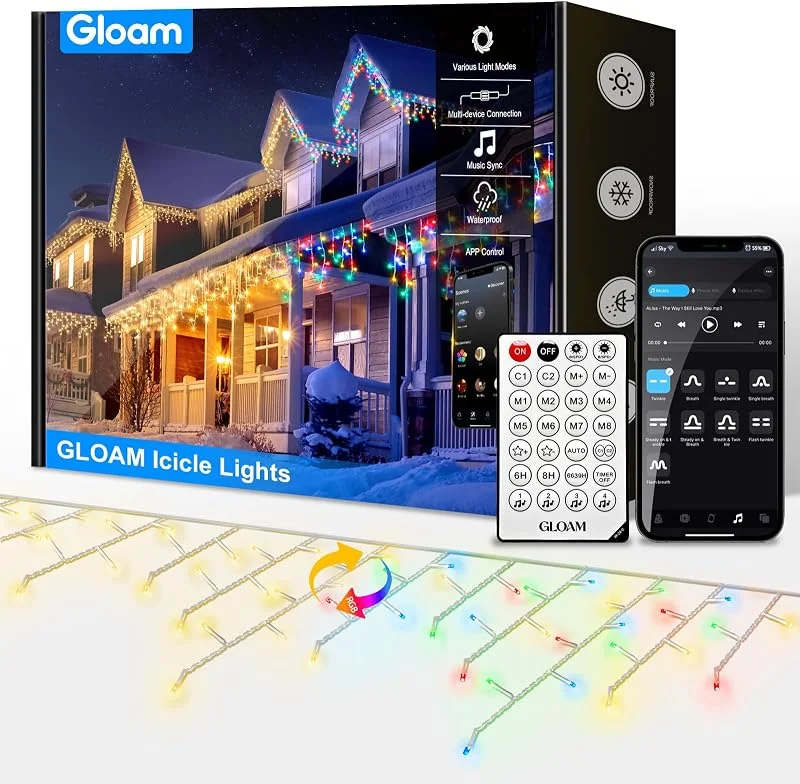 GLOAM Cortina Luces Navidad Exterior 40M, LED Guirnalda Luces de Navidad