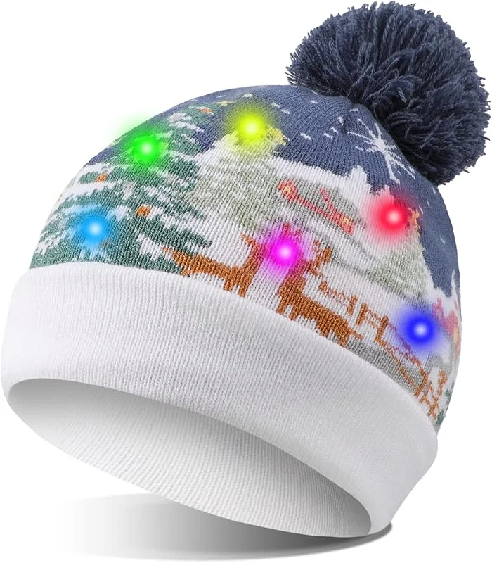 TAGVO Sombrero LED Light Up Sombrero Beanie Gorro, 6 Sombrero Colorido LED Christmas Hat, Sombrero de Sombrero de Nieve Invernal Sombrero Feo Sombrero Beanie Cap — Ropa Navidad