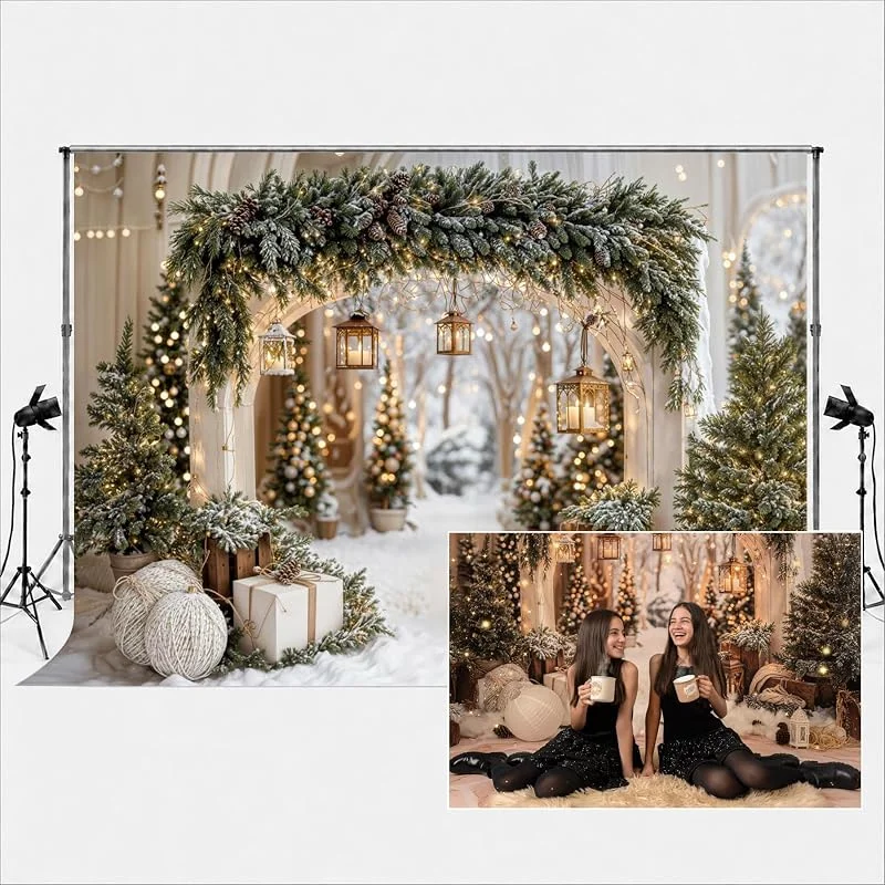 Visita la tienda de Kate Telones de Fondo para fotografía navideña de Kate 3x2.5m10x8pies Arco navideño de Invierno árboles nevados Fondo navideño de neón Fondo para Fotos de Retratos Familiares y cumpleaños de niños — Decoracion Navidad