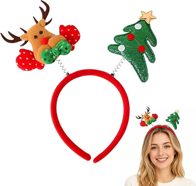 PHYNDR Diadema Navideña para Mujer y Niños, Gorro de Navidad, Decoración de Cabello para Fiestas y Adultos（Árbol de Navidad Reno） — Ropa Navidad