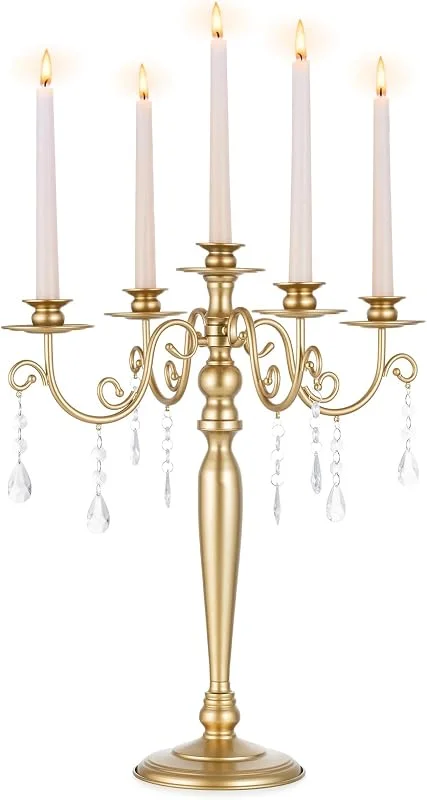 Visita la tienda de Sziqiqi Sziqiqi Candelabro Dorado, 5 Brazos, con Colgantes de Cristal — Cena a la luz de velas