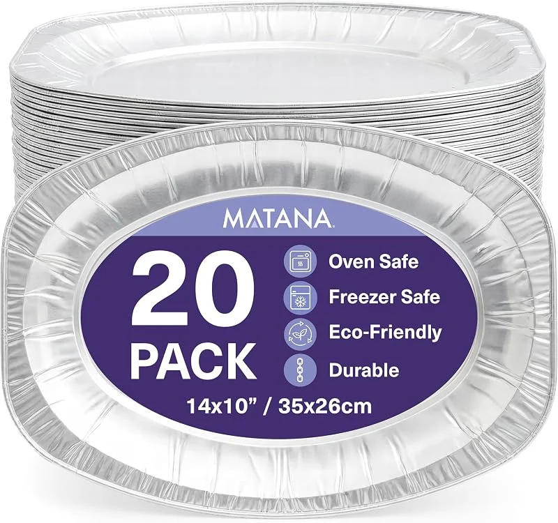 Visita la tienda de MATANA MATANA 20 Bandejas de Aluminio para Servir Comida 35x26 cm – Bandejas Desechables Grandes, Reutilizables, Bordes Elevados y Extra Profundidad – Aptas para Horno y Congelador — Hogar y cocina