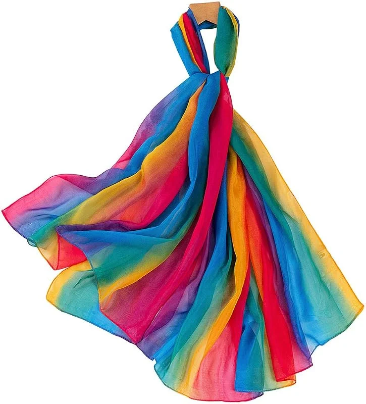 Nuofengkudu Mujer Rainbow Fulares Largo Chales de Gasa Suave Delgado Bufandas Bodas Fiesta — Ropa Navidad
