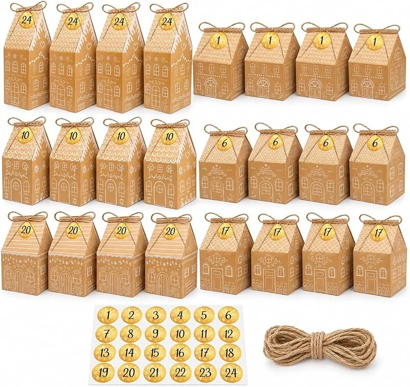 YCDKK Calendario de Adviento 2026 para rellenar, 24 casas de papel con pegatinas — Adviento y mesa