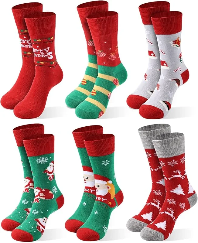Moonlight Manor 6 Coppie Calze di Natale per le Donne, Calze di Natale Maglia Crew Vacanze Caldo Soft Inverno Regalo Babbo Natale Novità Calze EU Size 37-46 — Decoracion Navidad