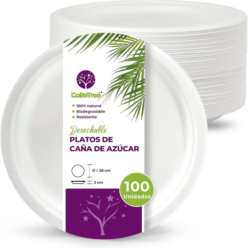 Visita la tienda de GoBeTree GoBeTree 100 Platos Desechables 26 cm Caña de Azúcar Redondos, Grandes — Adviento y mesa