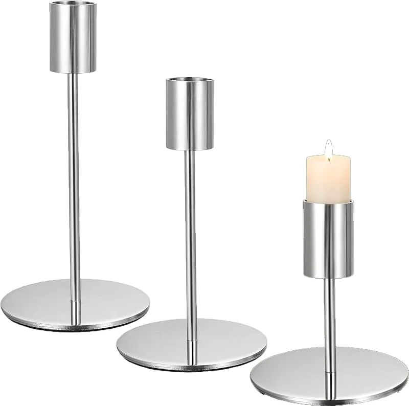Smilbaley 3 Piezas Candelabros para Velas, Candelabros Decorativos, Candelabro, Sostenedor De Vela De La Moda, Se USA para Cenas De Cumpleaños, Aniversarios y Ceremonias De Mayoría De Edad, Plateados — Cena a la luz de velas