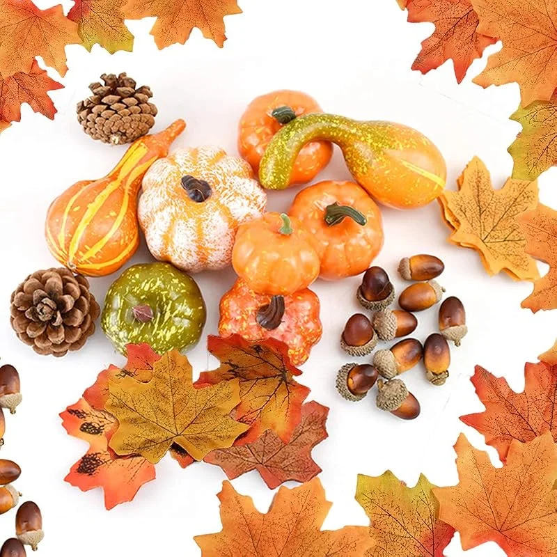DOJoykey Cojoy Juego de 70 Piezas de decoración de Acción de Gracias, Hojas de Arce Artificial, Conos de Pino y Calabazas para otoño, otoño y Halloween, decoración de Fiesta en el hogar — Hogar y cocina