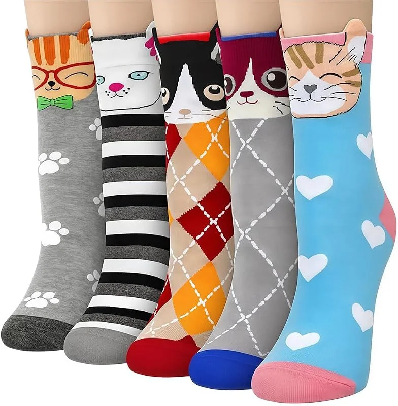 FOPSDGN 5 Pares Calcetines Gatos, Calcetines Mujer Divertidos Animales, para Mujer Regalos para Gatos Amantes Cumpleanos Navidad San Valentín Novia Esposa Madre Amigas 36-39 — Decoracion Navidad