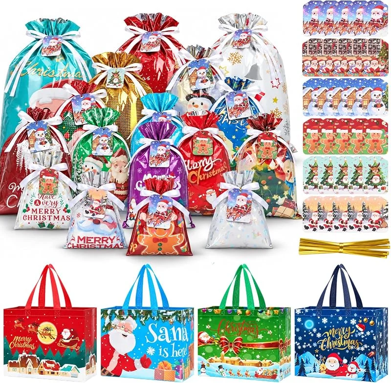 Iyxeo Set de 54 paquetes de regalo de Navidad con bolsas y tarjetas de — Envoltorio regalo