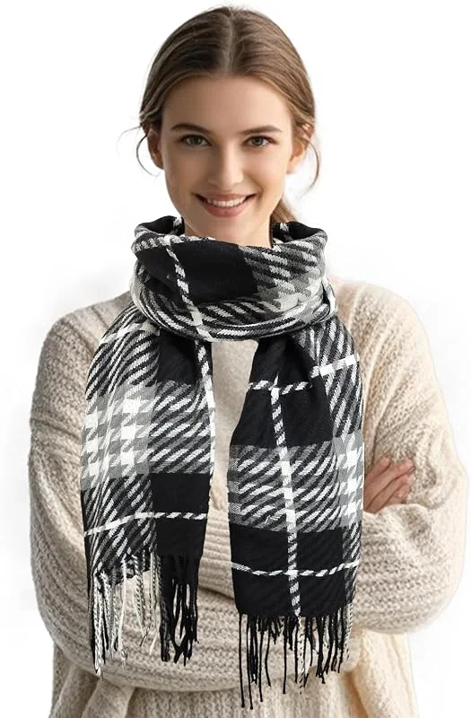 FloraMolly Bufandas para mujer invierno, bufandas blancas y negras con borlas de moda, suaves y cálidas para invierno, chicas para mujeres — Ropa Navidad