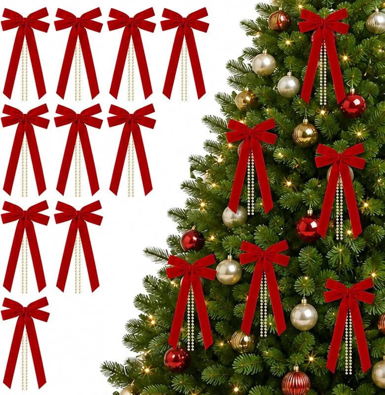 Kunyeah10pcs terciopelo para el árbol Navidad con hileras cuentas doradas — Envoltorio regalo