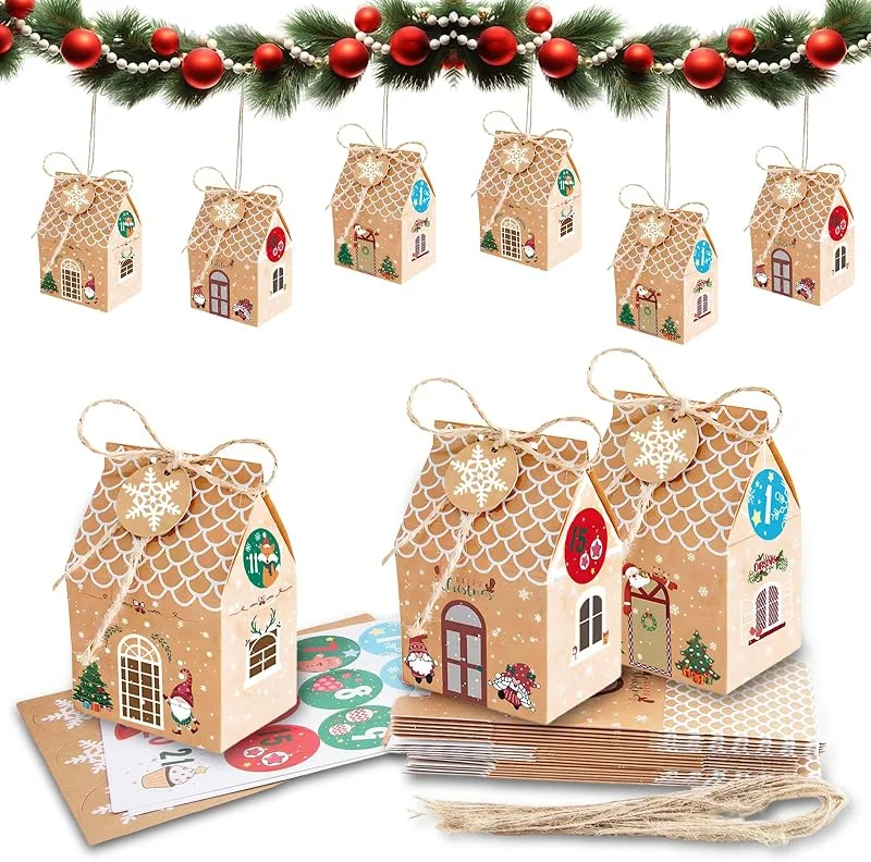 dellyy 24 PCS Calendario Adviento Cajas, dellyy Calendario de Adviento Rellenar, Copo de Nieve Etiquetas, Casitas Calendarios Advientos Vacio, DIY Casitas Calendarios de Navidad, Cajitas Regalo Navidad — Adviento y mesa