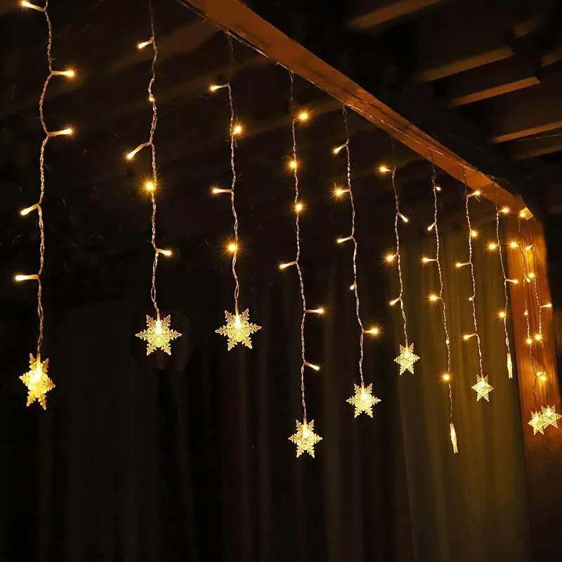 Visita la tienda de SALCAR SALCAR 3 m Cortina de Nieve led, Luz LED de Nevadas 108 LEDs, Cadena Estrella de Luces Decoración + Cable de alimentación de 3m - Blanco cálido — Luces Navidad