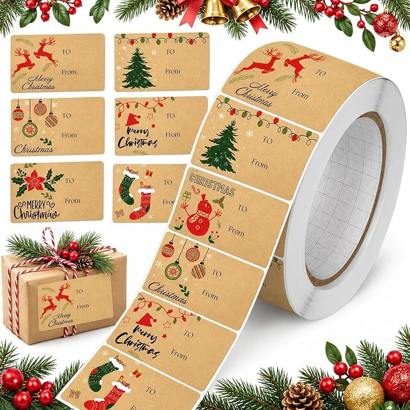 JOVYTH 210 Pegatinas de Navidad – Etiquetas Autoadhesivas con Apartado « Para, De », 4, 6 x 7, 5 cm – para Etiquetar Regalos, Tarjetas Navideñas y Decorar Calendarios de Adviento — Envoltorio regalo