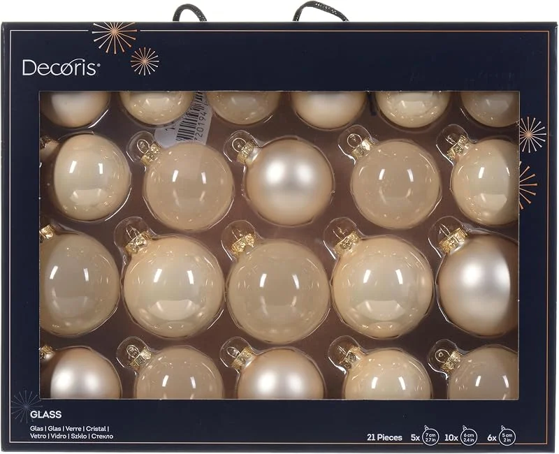 Decoris Bolas de Navidad de cristal, 5-7 cm, juego de 21 unidades, mate, brillante y transparente, bolas de árbol de Navidad para árbol de Navidad, cristal Kerstbal de 7 cm — Decoracion Navidad