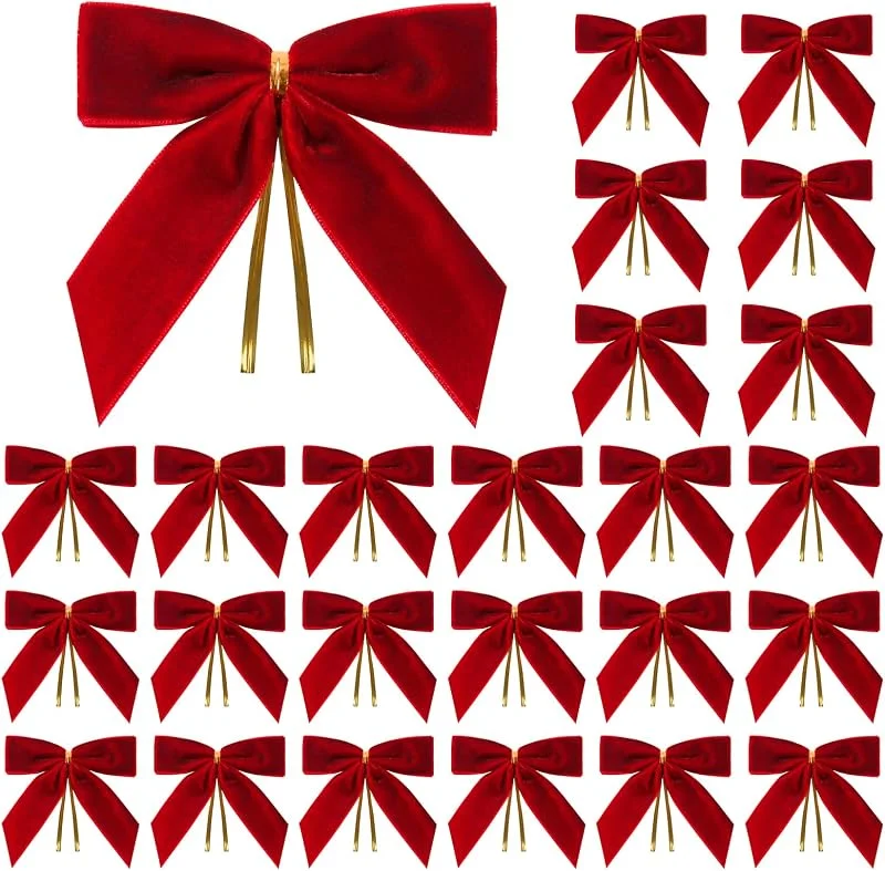 Celblisora 24 Piezas de pequeños Lazos de Navidad Rojos de Terciopelo, para árbol de Navidad, Corona, envoltorios de Regalos, Manualidades, Bodas, Lazos para Cerrar Bolsas de golosinas, decoración — Envoltorio regalo