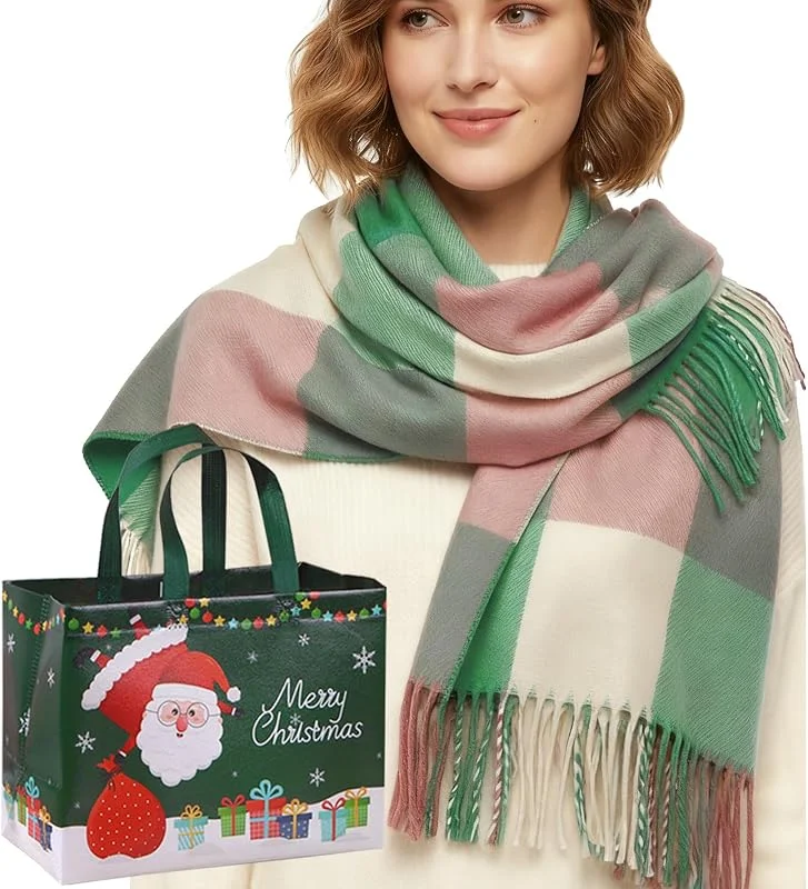 OPEIXSAYKOC Bufanda mujer, Punto, Bufanda Navideña + Bolsas de Regalo Navidad — Ropa Navidad