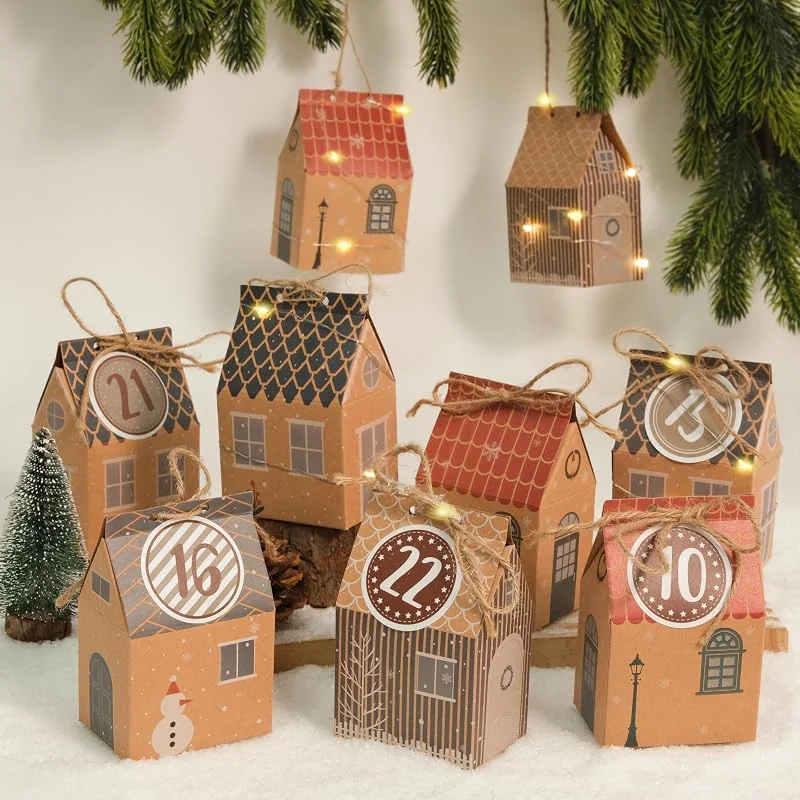 Visita la tienda de RUBY RUBY Calendario de Adviento para rellenar : 24 cajitas de regalo con pegatinas numeradas, kit de manualidades para Navidad 2026, calendario de Adviento con casitas para niños y adultos. — Adviento y mesa