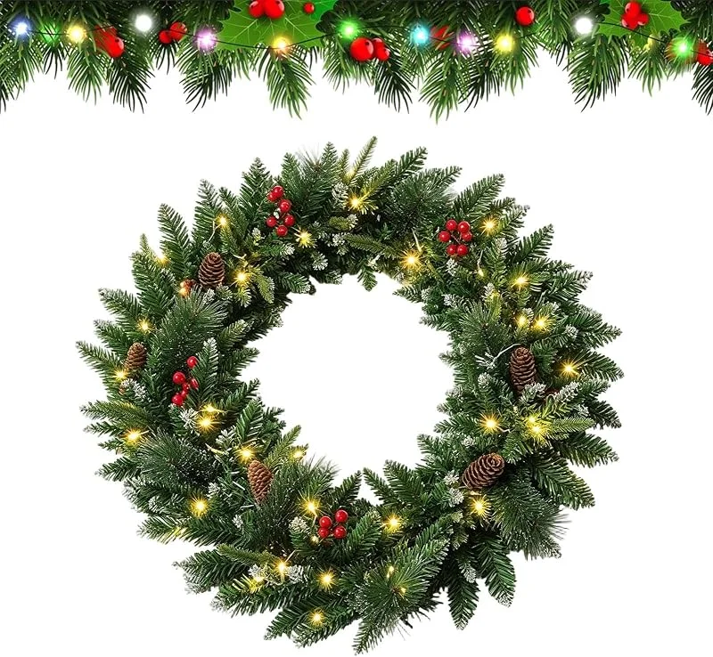 Generisch Guirnalda preiluminada, 200 cm, funciona con pilas, realista, con cadena de — Decoracion Navidad
