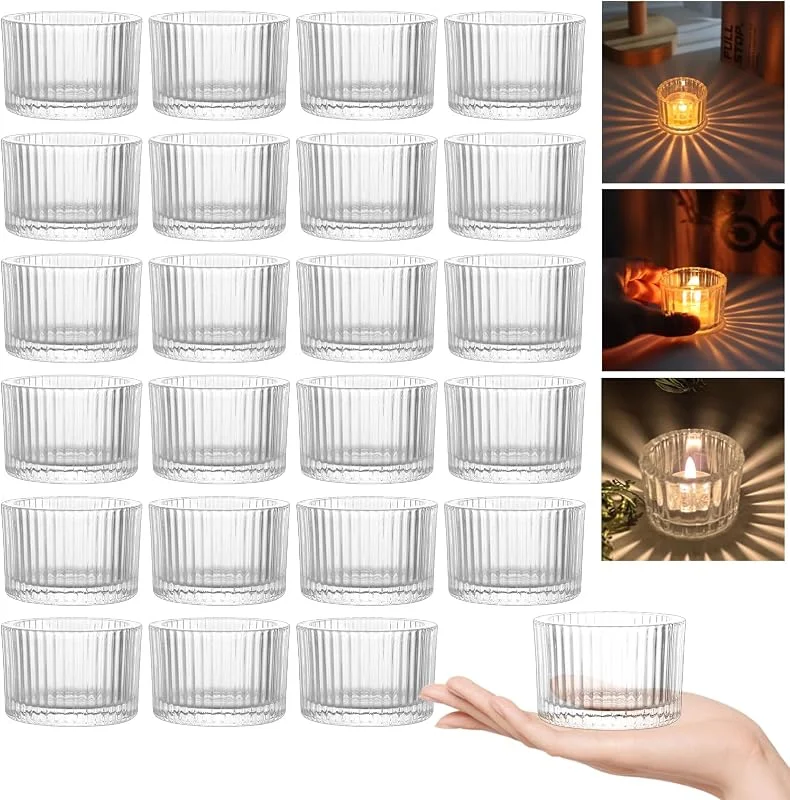Oungy 24 Piezas Portavelas Cristal Transparente — Cena a la luz de velas