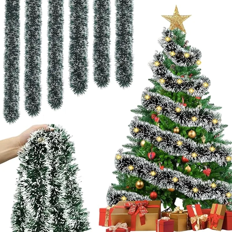KOMEIYL Guirnaldas Navidads, 10m Guirnalda de Oropel Navidad, Arbol Navidad Guirnaldas, Abeto Artificial Guirnalda, Aplica a Decoración Arbol Navid Mejora Instantáneamente Ambiente Navideño (Verde) — Decoracion Navidad