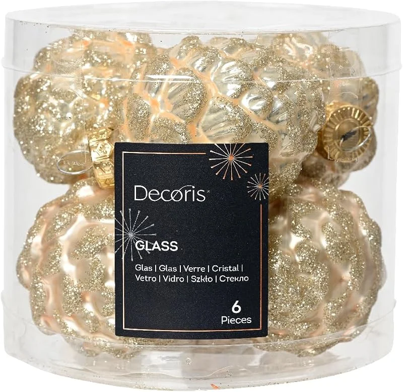 Kaemingk Adornos para árbol de Navidad de cristal, 7 cm x 6 unidades, perlas de champán, marfil, blanco crema, blanco perla, color perla — Decoracion Navidad