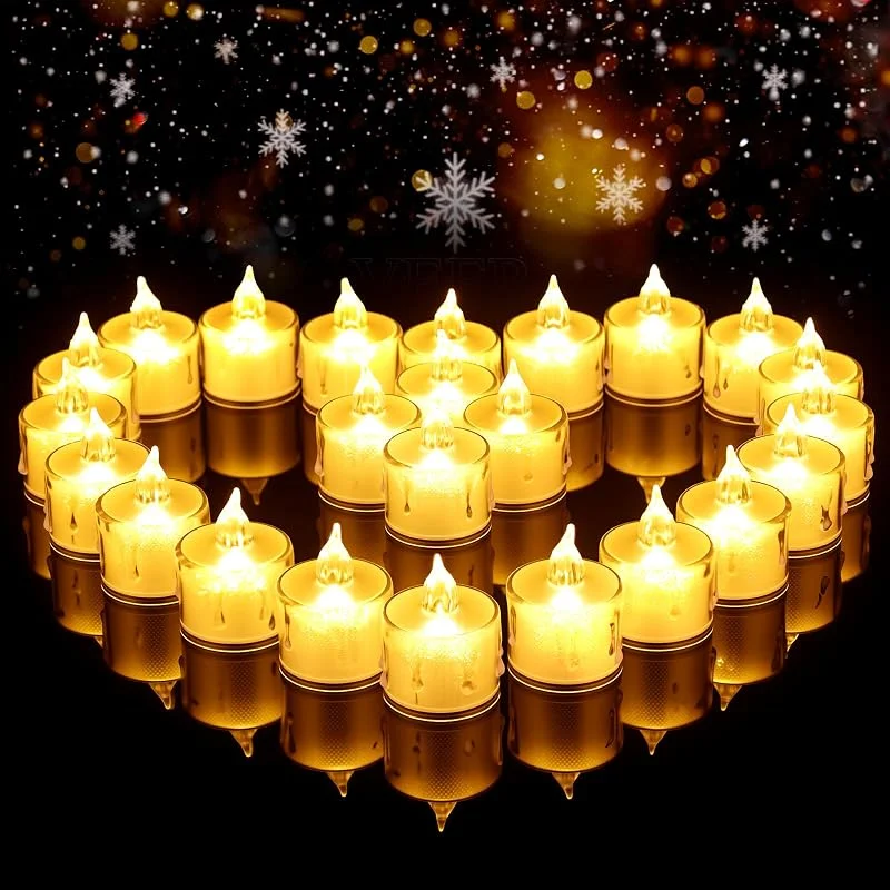 gobutend Velas LED sin llama, 24 velas LED de cristal que funcionan con pilas para Navidad, noche romántica, boda, aniversario, mesa, decoración de fiesta — Cena a la luz de velas