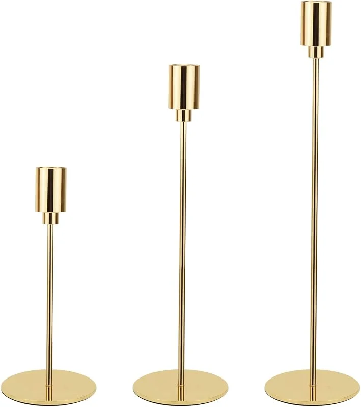 HUOGEE Candelabros de Oro francés 3 portavelas cónicas de Hierro Forjado Vintage para decoración del hogar (Gold) — Cena a la luz de velas