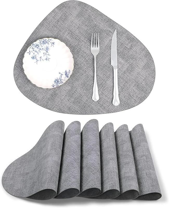 Visita la tienda de fanquare fanquare Salvamanteles Individuales de Cuero Sintético Gris para Mesa Redonda, 6 Tajada Manteles Individuales de 42.5x34 cm Lavables para la Mesa de Comedor — Hogar y cocina