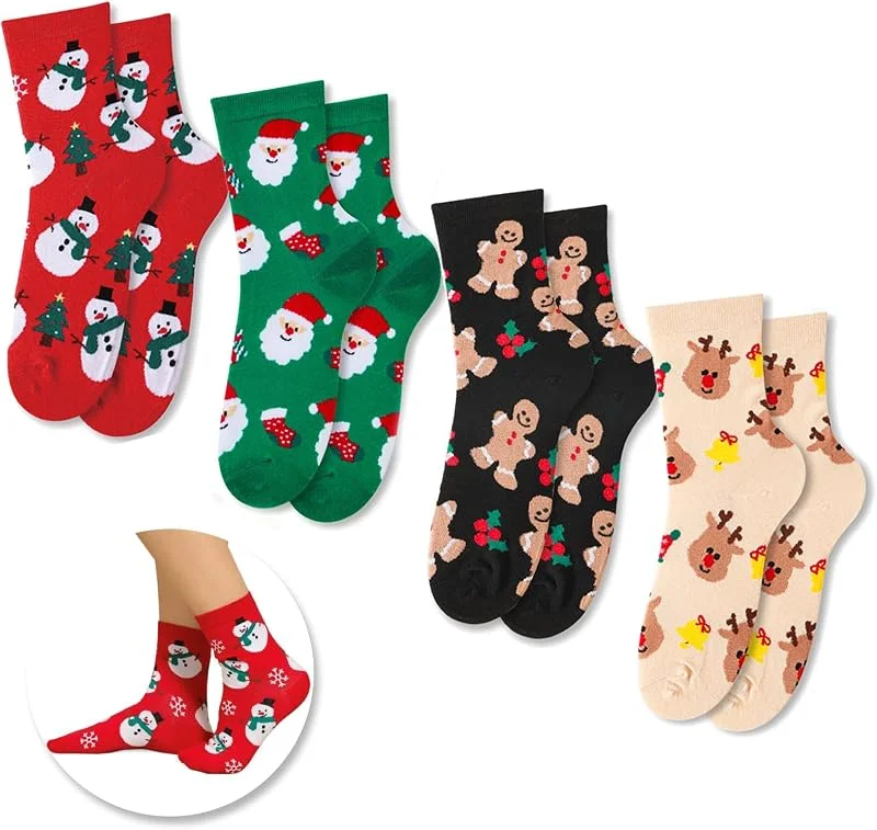 TAXTYHRE Calcetines Navideños - 4 Pares Para Mujer, Hombre, Niños y Niñas - Divertidos Chrismas Socks y Medias Navideñas — Decoracion Navidad