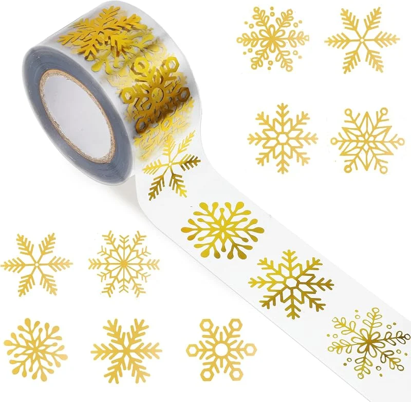 Abeillo 1000 pegatinas de copos de nieve en rollo de pegatinas de Navidad transparentes redondas autoadhesivas para sobres de Navidad e invierno, tarjetas, regalos y decoración — Envoltorio regalo