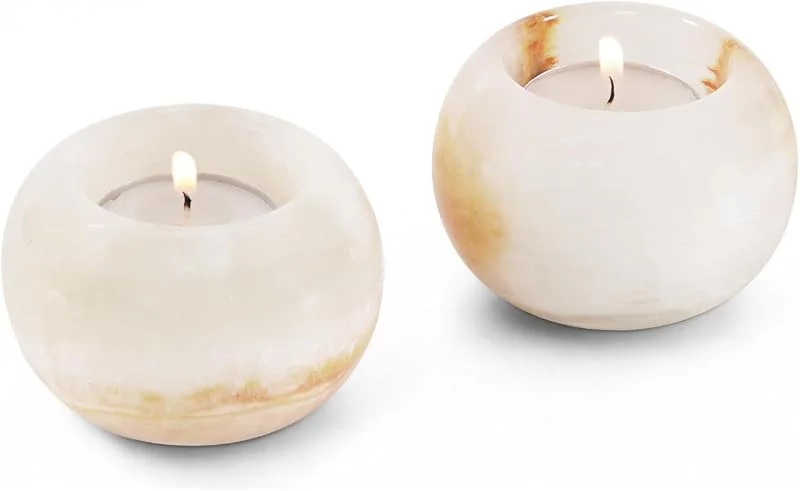 SPESHSTONES Juego de 2 portavelas de mármol — Cena a la luz de velas