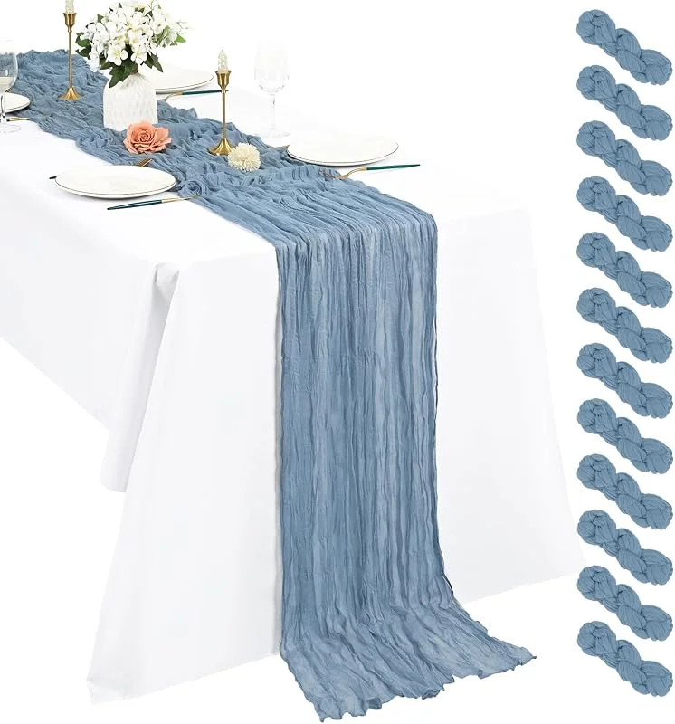 Visita la tienda de Pesonlook 12 piezas de camino de mesa de gasa azul polvoriento de 3 m, camino de mesa de gasa bohemia, 55 x 300 cm, rústico, romántico, largo camino de mesa para bodas, fiestas, despedidas de soltera, día de — Hogar y cocina