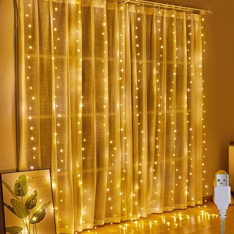 A.bigwhale Cortina de luz de 2 x 2 m, cortina de luces de colores para interiores, 200 luces LED, cortina de luces colgantes USB, para Navidad, boda, fiesta, pared, decoración del dormitorio — Luces Navidad