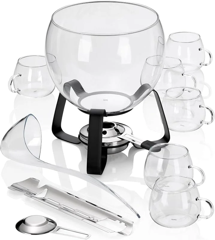 kela Juego para ponche caliente de 11 piezas JUNTOS, juego para ponche con recipiente de cristal de 3, 5 l, 6 vasos, pinzas para azúcar, cucharón, también apto para ponche de verano y vino caliente — Vino y mesa festiva