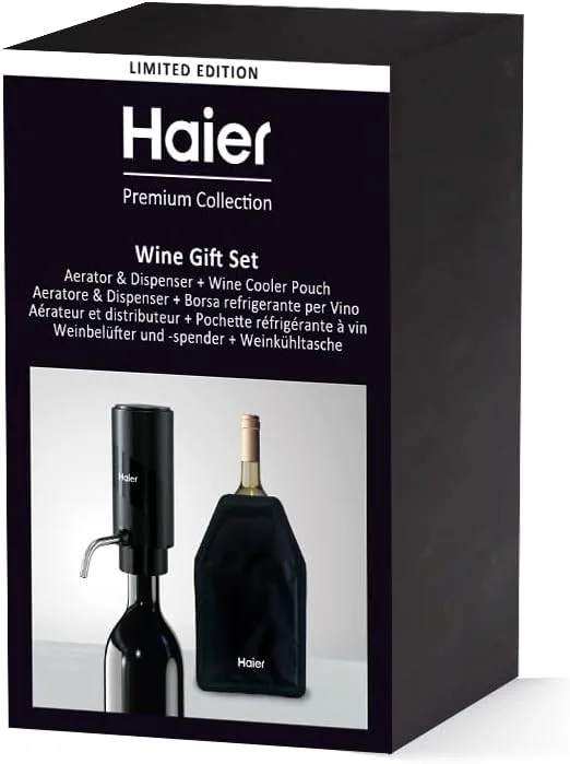 Visita la tienda de Haier Haier Set Regalo Vino, Ed. limitada, Aireador Vertedor 2-de-1 +Bolsa, Negro — Vino y mesa festiva