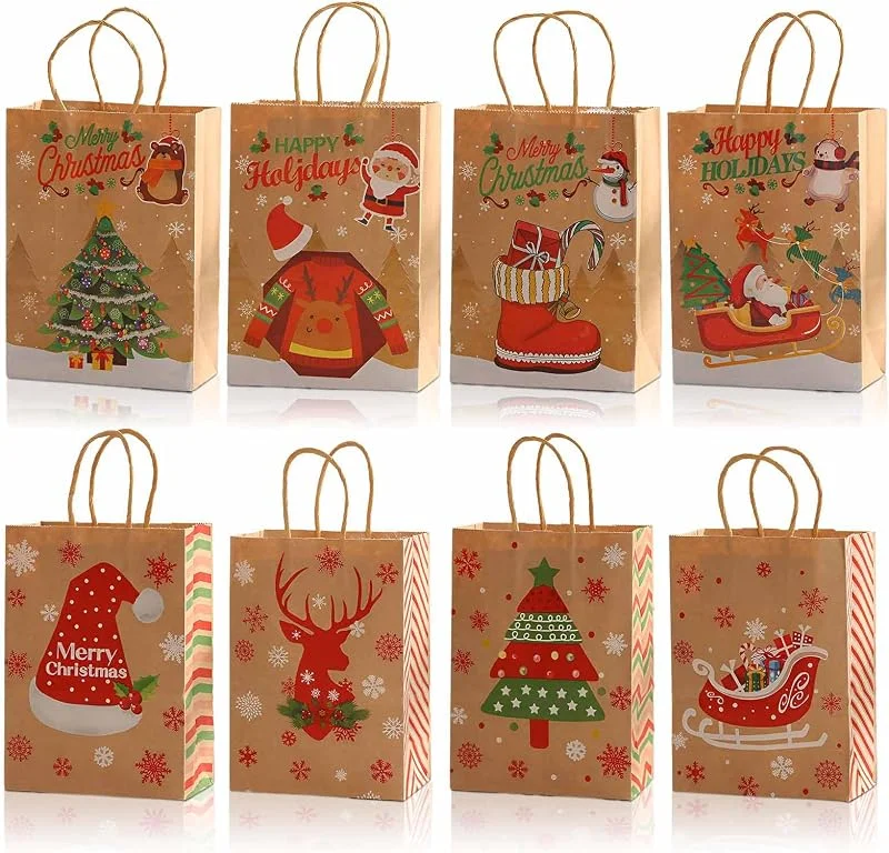 PUERHUACI Bolsas de Regalo Navidad, 24 Piezas Bolsas Regalo Navidad, Bolsas de Navidad, Bolsas papel Navidad Reutilizable, Bolsas Navidad Regalo 21x15x8cm, Bolsa Regalo Navidad para Fiesta Navidad — Envoltorio regalo