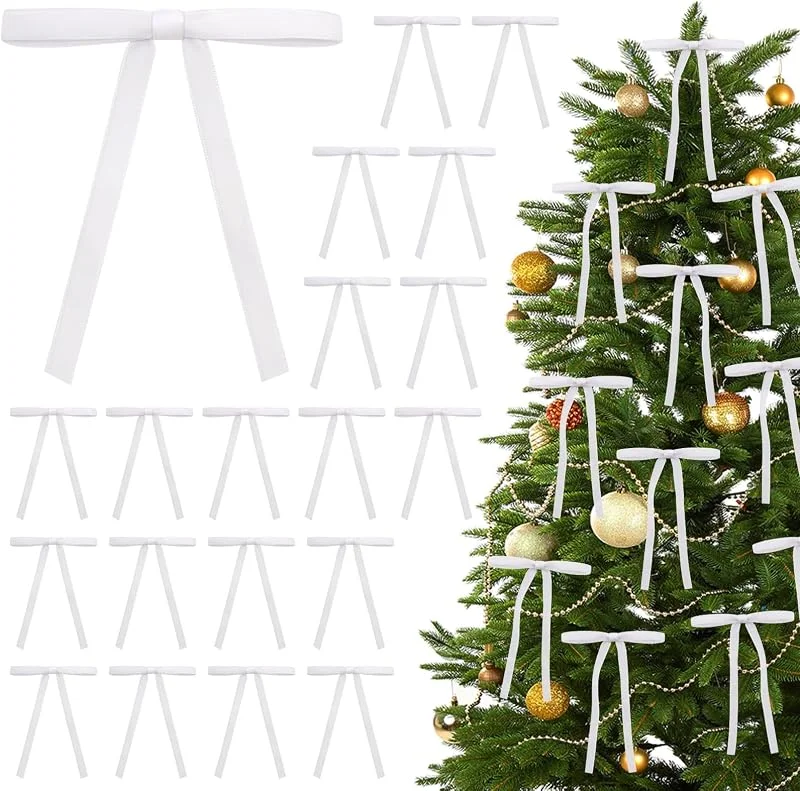 Visita la tienda de Shining She Shining She - Nudos de terciopelo de Navidad, 30 piezas, color blanco y Navidad, lazo de árbol de Navidad, adornos de árbol de Navidad, decoraciones de boda, celebraciones, embalajes de regalo — Envoltorio regalo