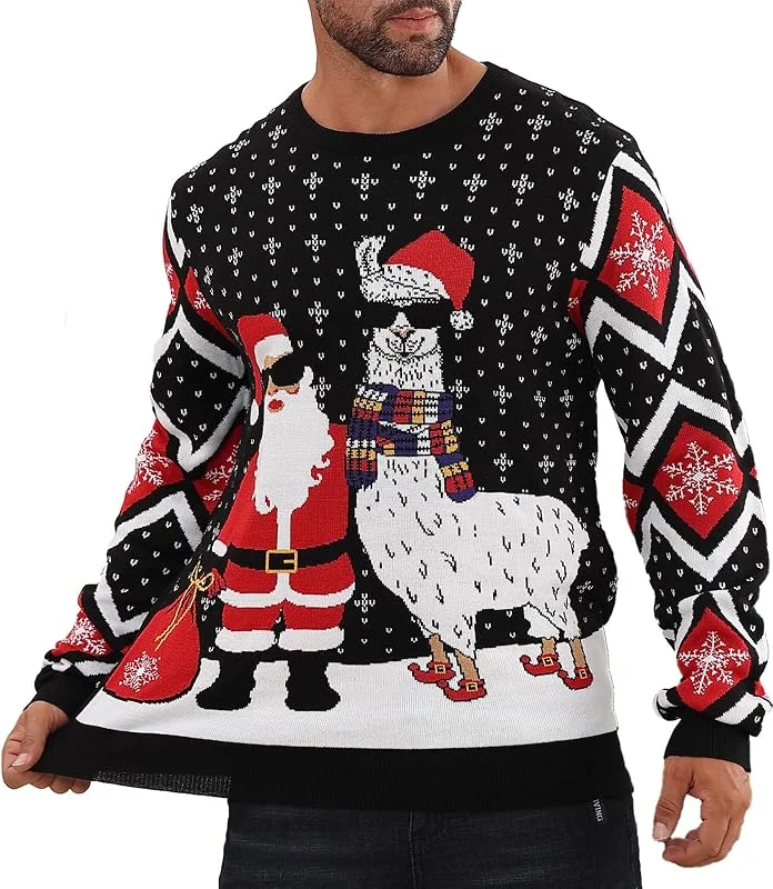 RAISEVERN Suéter de punto feo de Navidad para hombre — Ropa Navidad