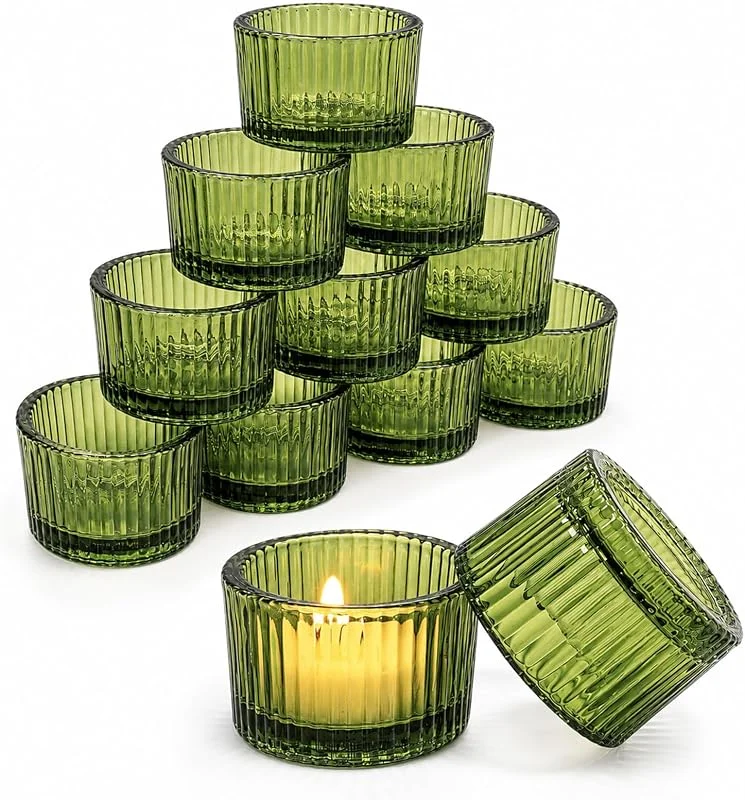 Feruchun 12 Piezas Portavelas Cristal, Portavelas de Te 5.5cmx 3.5cm, Porta Velas para Decoración de la Mesa Boda Navidad (Verde) — Adviento y mesa