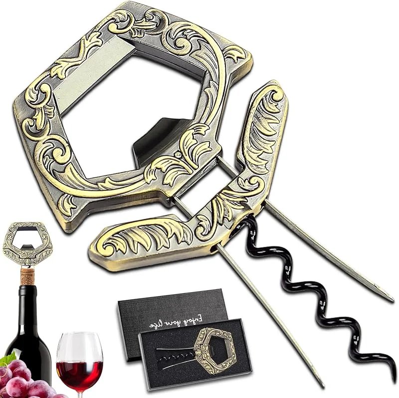 LUCYLANKER Abridor de botellas de vino, abridor de botellas de vino 3 en 1 Ah So para tapones viejos, abridor de vino Ah So con sacacorchos, removedor de corcho de vino, regalo para los amantes del — Vino y mesa festiva