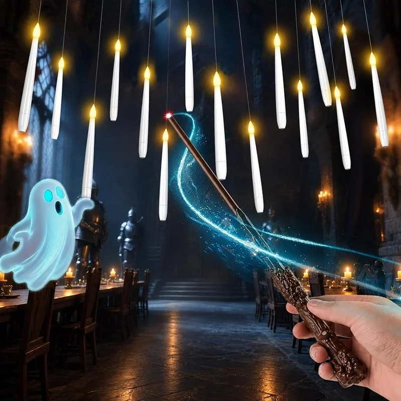 Visita la tienda de MOZC Velas Flotantes Con Control Remoto De Varita Mágica, 20 Velas LED Flotantes, Velas Cónicas Parpadeantes Para La Decoración Familiar De Fiestas De Bodas (12) (Blanco 12pc) — Luces Navidad