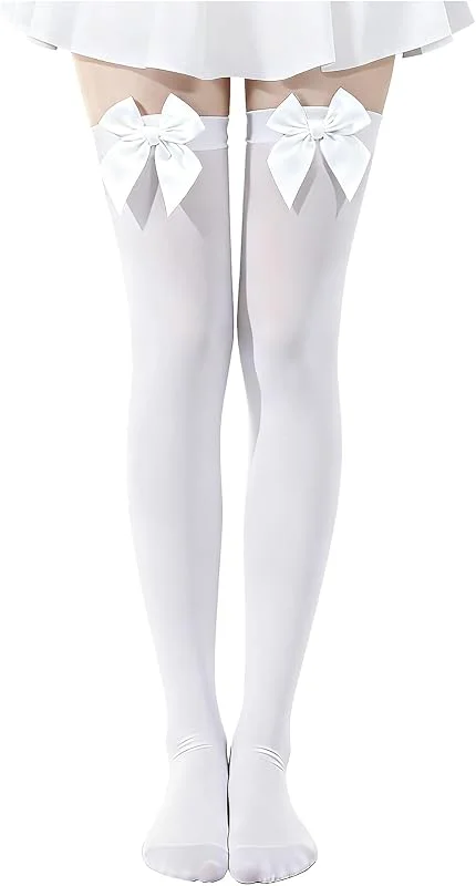 LQTSLFM Medias de Lazo, Medias Mujer, Calcetines Largos Mujer con Lazos, Media Altas de Muslo por Encima, Disfraces de Carnaval para Mujers para Carnaval, San Valentín, Luna de Miel — Ropa Navidad
