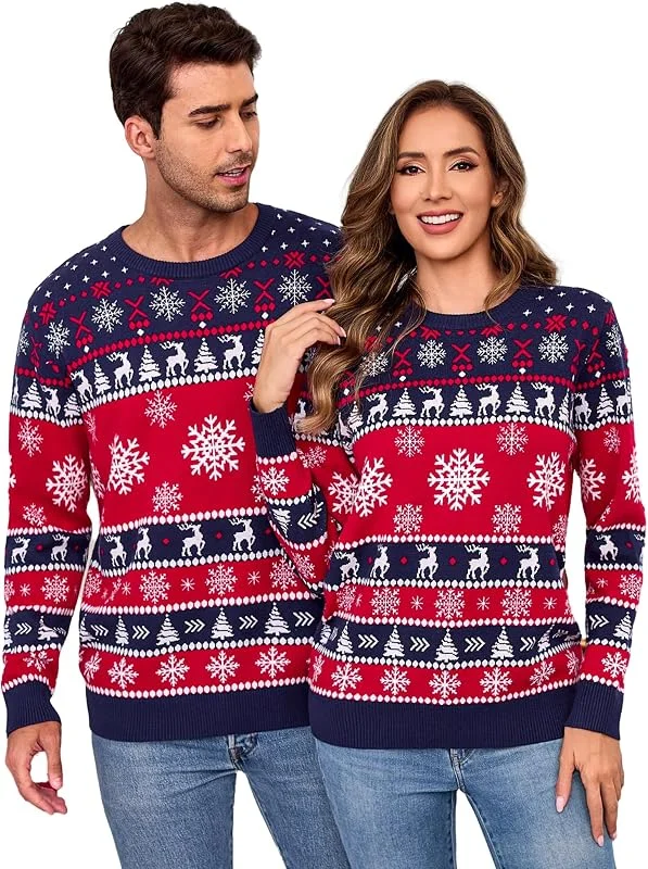 Visita la tienda de Aottori Aottori Jersey Navidad Mujer Hombre Manga Larga Cuello Redondo Reno y Nieve — Ropa Navidad