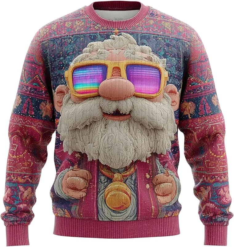 PINTUTU Jersey Navidad Hombre Ugly Sudadera De Navidad para Hombre Y Mujer, Sudaderas De Punto Impresión Pere Noel Feo, Cuello Redondo, Jumper Tops Manga Larga, jersey, Creativo, Moda, Divertido Suave — Ropa Navidad