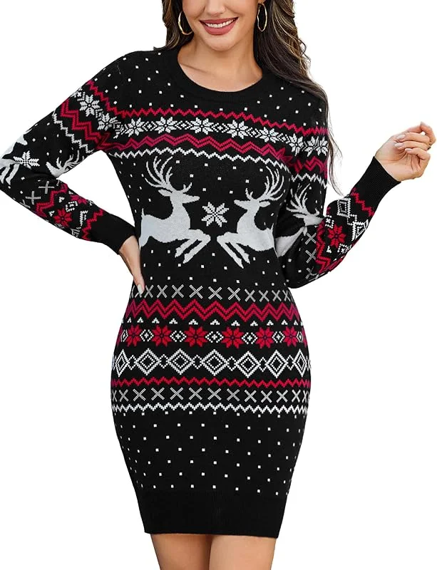 Visita la tienda de Litherday Litherday Vestido Navidad Mujer Suéter Navidad Largo con Renos y Copos de Nieve Jersey Navideño Original y Divertido de Punto para Fiesta S-XXL — Ropa Navidad