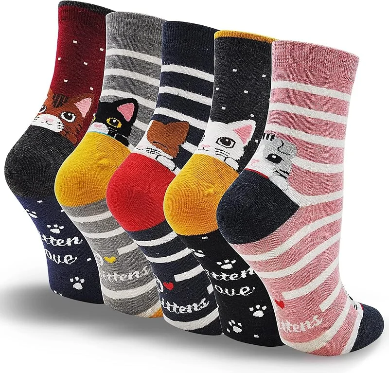 Visita la tienda de LOFIR LOFIR Calcetines Divertidos de Algodón para Mujer Con Dibujos de Animal Perro Gato, Vistosos, de Invierno, Talla 35-41, 5 Pares — Decoracion Navidad