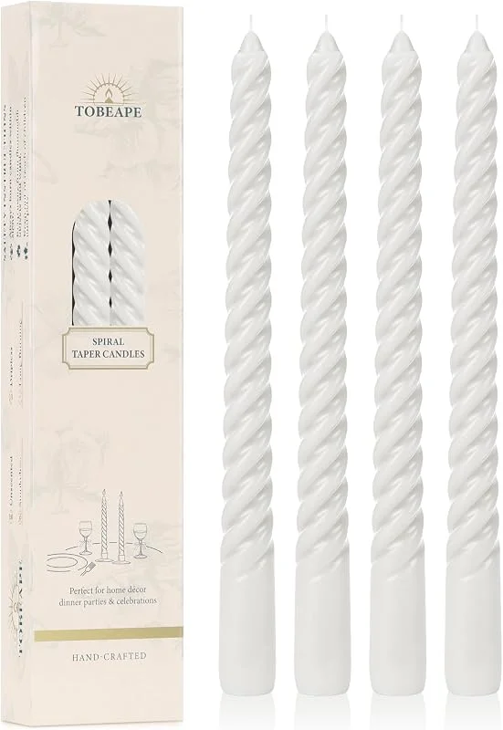 Tobeape Velas de barra blancas 4 unidades, sin goteo, 2, 2 × 25 cm, inodoras y sin humo, velas espirales trenzadas y velas candelabros para bodas, decoración de mesa y portavelas, aprox. 8 horas de — Cena a la luz de velas